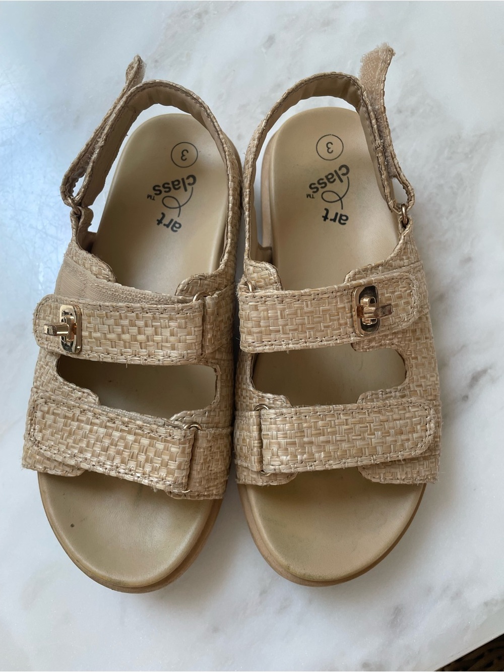art class Natural Woven Sandals with Gold Buckles